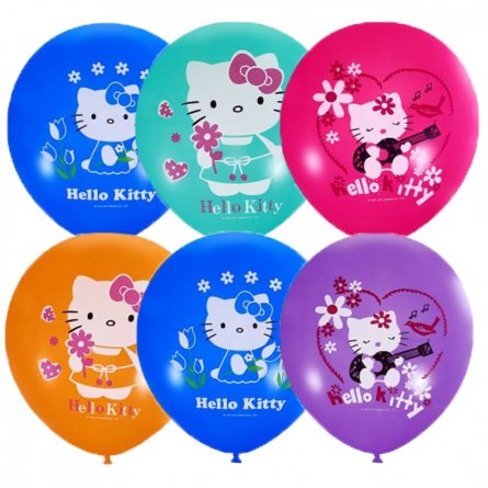 Воздушные шары М12"/30 см Пастель+Декоратор  (шелк), 1ст.3 цв. рис. "Hello Kitty", 25 шт. шар латекс фото 1