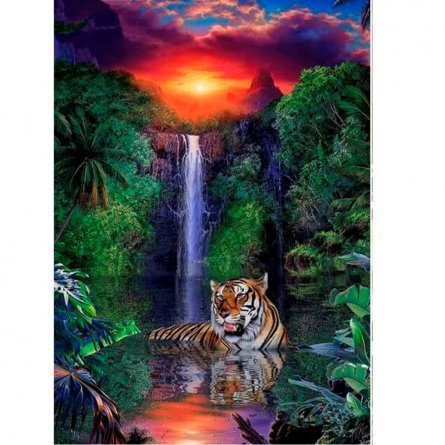 Алмазная мозаика Alingar, на подрамнике, с полным заполнением, (матов.), 30х40 см, 19 цветов, "Тигр на водопаде" фото 1