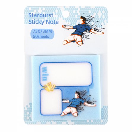 Прозрачные стикеры для заметок с клеевым краем, Alingar, 73 х 73 мм, 50 л., покрытие starlight touch, "Win", футболист, голубой, водонепрониц.,европод фото 1