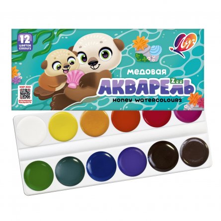Акварель Луч медовая, 12 цветов, без кисти, картон.упаковка, "ZOO" фото 1