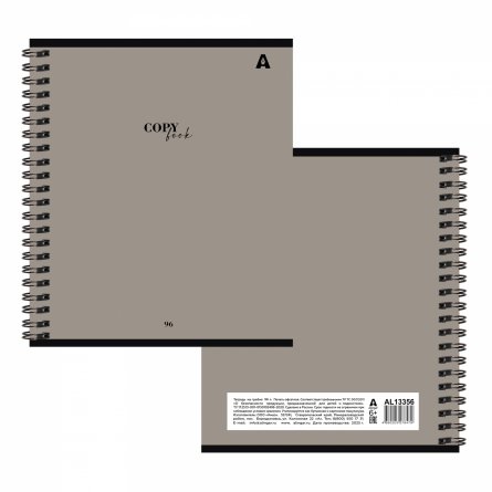 Тетрадь 96л., А5, клетка, Alingar, гребень, блок офсет, мелованный картон, "Copybook", 2 дизайна в пленке т/у фото 3