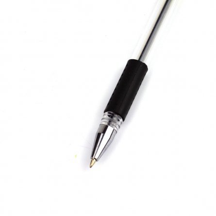 Ручка гелевая Alingar, 0,5 мм, черная, металлизированный наконечник, резиновый грип, круглый, прозрачный, пластиковый корпус,12 шт., карт. уп. фото 4