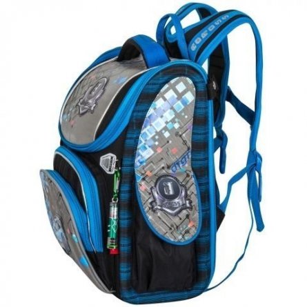 Рюкзак Across, школьный, с мешком д/обуви, черный/серый/синий, 29х37х14 см фото 3