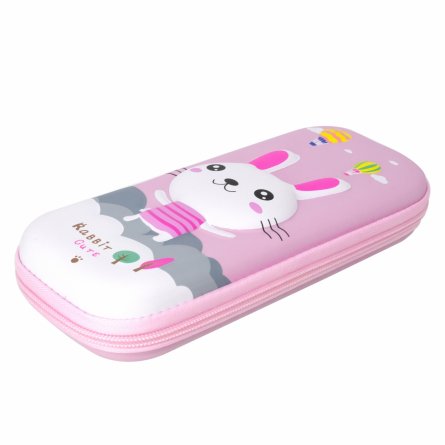 Пенал - косметичка Alingar, EVA, молния, 1 откидная планка, карман сетка, объем. рисунок, 80 х 210 мм, "RABBIT cute", зайчик, микс (роз., сиреневый) фото 2