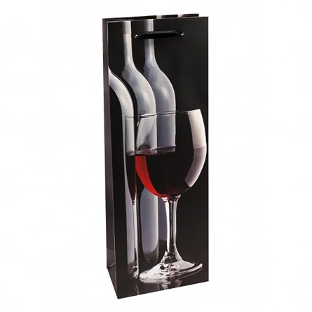 Пакет подарочный Миленд, 12*36*8,5см, матовая ламинация, "Бокал красного вина" фото 1