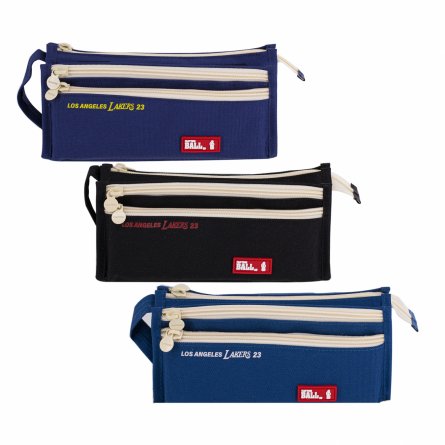 Пенал - косметичка Alingar, ткань, молния, 2 отделения, 2 боковых кармана, липучка, петля, 200 х 90 х 45 мм, "LA LAKERS 23", микс (син, черн, бирюз) фото 1