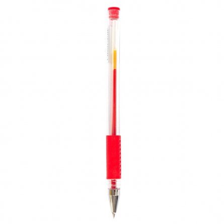 Ручка гелевая Alingar, 0,5 мм, красная, металлизированный наконечник, резиновый грип, круглый, прозрачный, пластиковый корпус,12 шт., карт. уп. фото 2