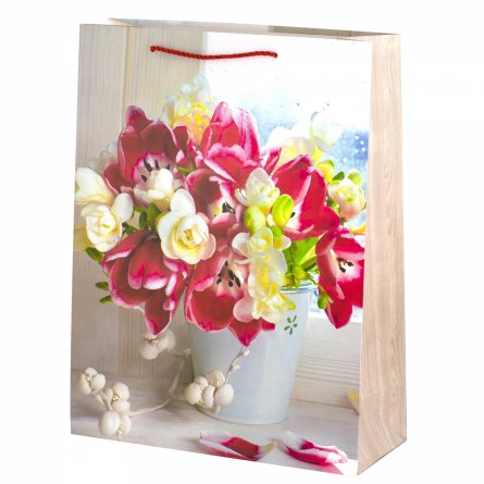 Пакет подарочный бумажный Alingar, (М) 18х24х8,5 см, вертикальный, "Нежные букеты". мат. ламинация, ассорти фото 2