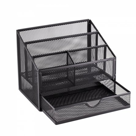 Подставка-органайзер д/канцтоваров, Alingar, металлическая, 23*20*15 см, 5 отделений, выдвижной ящик фото 3