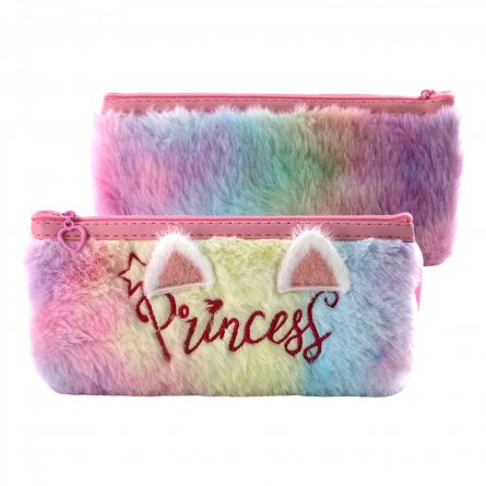 Пенал - косметичка Alingar, искуственный мех, молния, 90 х 217 мм, "Princess", радужный (кошачьи ушки) фото 2
