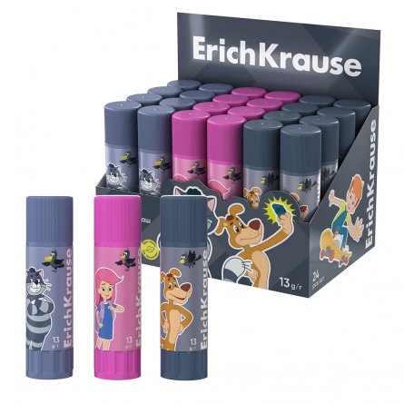 Клей-карандаш ErichKrause, 13 гр, на основе PVP, белый, картонная упаковка, EasyStick, "Простоквашино", ассорти фото 1