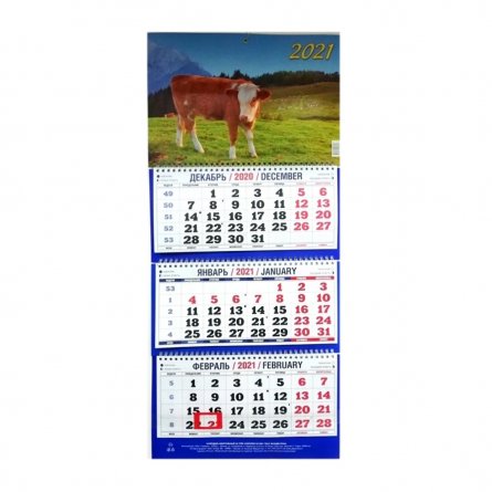 Календарь настенный квартальный трехблочный, гребень, ригель, 310 мм * 685 мм, Атберг 98 "Символ года. Вид 4" 2021 г. фото 1