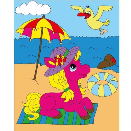 Картина по номерам Рыжий кот, 20х25 см, с акриловыми красками, холст, "Пони на пляже" фото 1