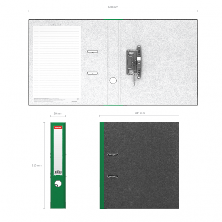 Папка-регистратор с арочным механизмом, ErichKrause "Original Pro", А4, 285х315х50 мм, с карманом, зелёный фото 2