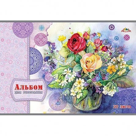 Альбом для рисования А4 32л., Апплика, на гребне, мелованный картон, "Букет с розами" фото 1