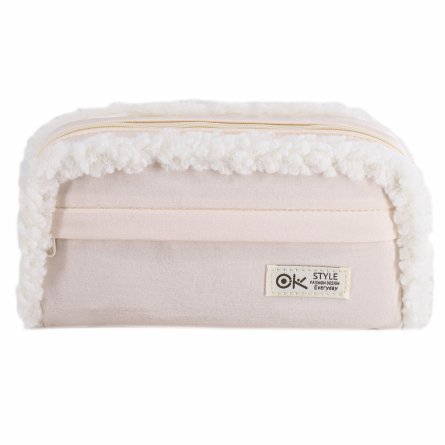 Пенал - косметичка Alingar, ткань, молния, боковой карман, карман-сеточка, плюш отделка, 200 х 90 х 45 мм, "OK. Style", микс (корич, св-серый, св-роз) фото 3