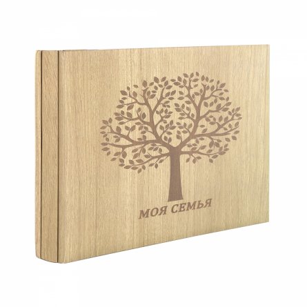 Фотоальбом, Alingar, 27 х 28 х 2,7 см, "Моя семья", 20 листов, бежевый, для 40 фото до формата 22х27 см, текстура дерево, картонная коробка фото 1