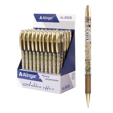 Ручка шариковая Alingar "Anhlon office", 0,7 мм, синяя, игольчатый наконечник, резиновый грип, круглый, цветной, пластиковый корпус, картон. упаковка фото 1