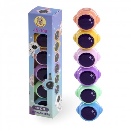 Текстовыделитель сегментный, 5 цв., Alingar, "Космос", фигурный корпус, скошенный, 1-4 мм, пастельные цвета, 6 шт/уп, картонная упаковка фото 1