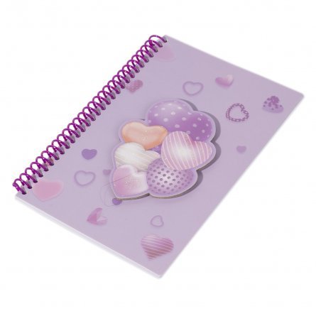 Подарочный блокнот, пакет, А5, Alingar, замочек, "Фиолетовые сердечки" фото 2