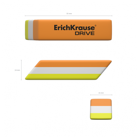 Ластик Erich Krause,"Drive", термопластичная резина, прямоугольный, скошенный, цветной, 57*15*12 мм, картонная упаковка фото 3