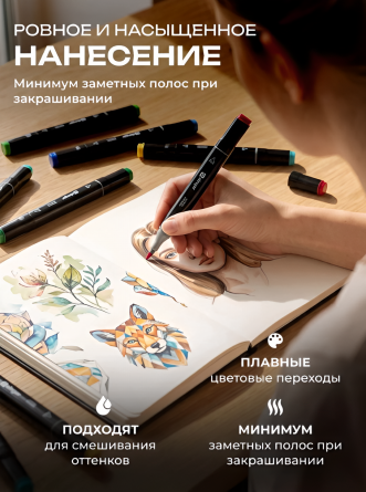 Набор скетчмаркеров DUO Alingar, 120 цветов, пулевидный/клиновидный 1-6 мм, спиртовая основа, сумка-чехол на молнии фото 3