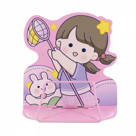 Подставка для книг Alingar, 165х165 мм, "Funny girl" девочка с зайчиком, розовый, регулируемый угол наклона, металл, пакет с европодвесом фото 1