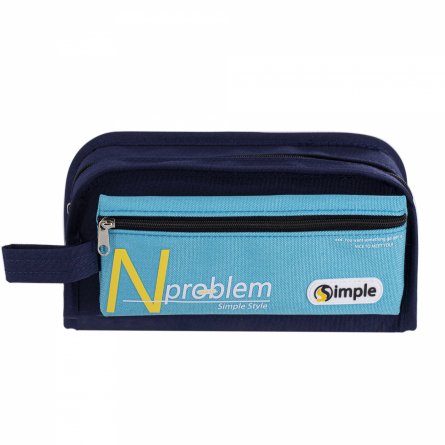 Пенал - косметичка Alingar, ткань, молния, боковой карман, липучка, петля, 195 х 80 х 45 мм, "N problem", синий/бирюзовый, европодвес фото 1