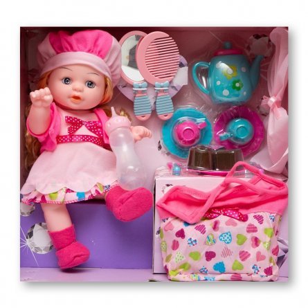 Кукла детская в одежде " Сюзи", со звуковыми эффектами, (сумочка,зеркальце, расческа+комплект посуды), 35 см, работает от батареек фото 2