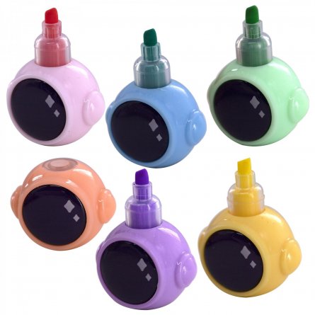 Текстовыделитель сегментный, 5 цв., Alingar, "Космос", фигурный корпус, скошенный, 1-4 мм, пастельные цвета, 6 шт/уп, картонная упаковка фото 2