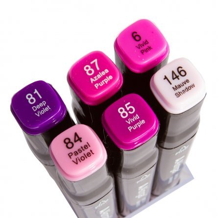 Набор двухсторонних скетчмаркеров Alingar, 6 цветов, фиолетовые, пулевидный/клиновидный 1-6 мм, спиртовая основа, ПВХ упаковка фото 5