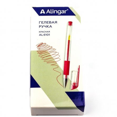 Ручка гелевая Alingar, 0,5 мм, красная, металлизированный наконечник, резиновый грип, круглый, прозрачный, пластиковый корпус,12 шт., карт. уп. фото 5