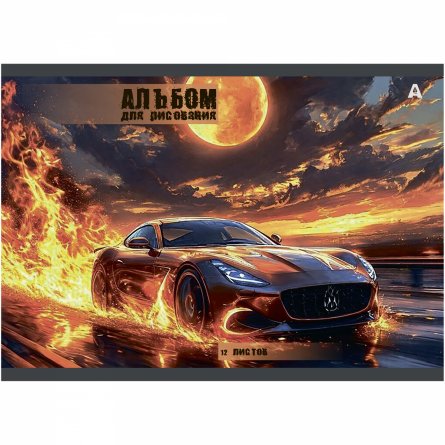 Альбом для рисования А4 12л., Alingar, на скрепке, мелованный картон (стандарт), 100 г/м2, "Авто", 4 дизайна в пленке т/у фото 4