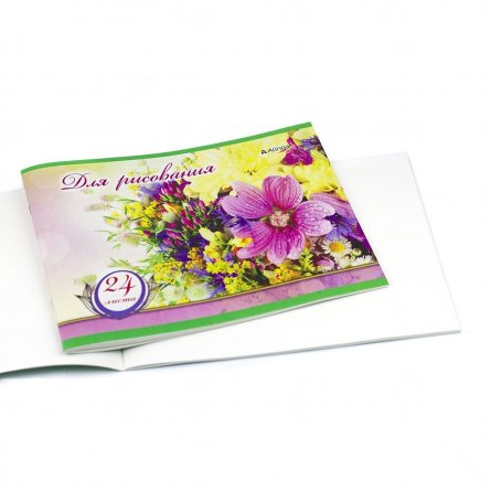 Тетрадь для рисования 19,5*27,5 см., 24л., Alingar, на скрепке, мелованный картон, "Цветы" фото 2