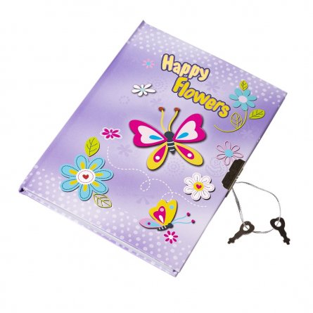 Подарочный блокнот в футляре 21,0 см * 21,0  см , 7БЦ, Alingar, ламинация, замочек, ручка, 50 л., линия, "Счастливые бабочки", сиреневый фото 2