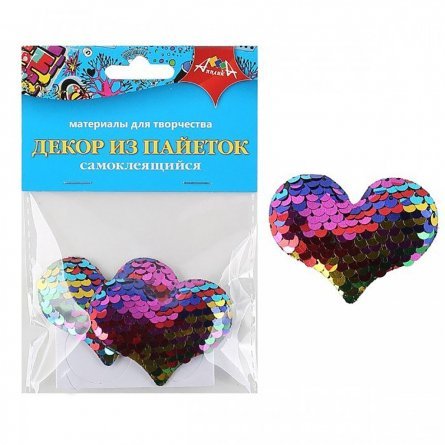 Материал декоративный Апплика, из пайеток, самоклеящийся, 2 штуки, пакет с европодвесом, "Сердечки" фото 1