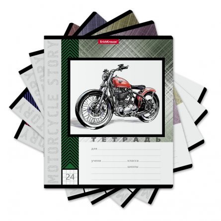 Тетрадь 24л., клетка, Erich Krause, скрепка, блок офсет, мелованный картон, "Motorcycle Story" фото 3