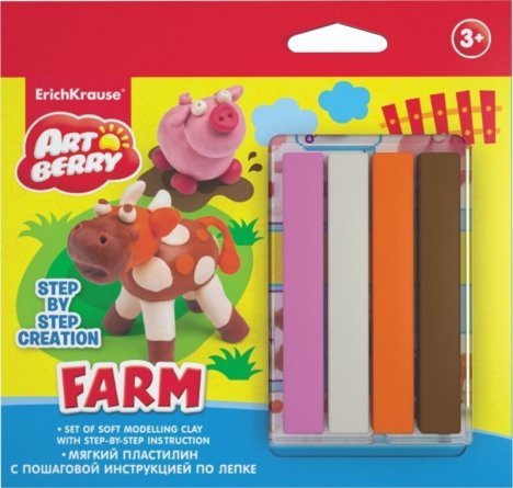 Пластилин Erich Krause, 4 цвета, без стека, мягкий, блистер, "Сreation ArtBerry Step-by-step Farms" фото 1