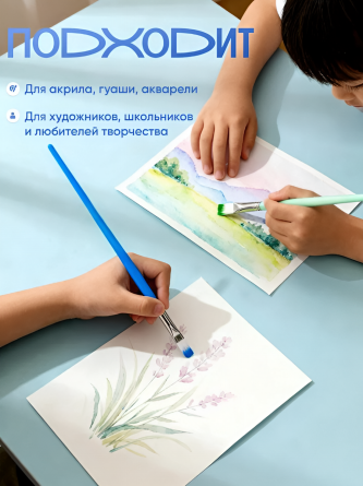 Набор кистей Yalong, 6 шт, нейлон, плоские №2, №4, №6, №8, №10, №12, разноцветные, деревянная ручка, блистер, европодвес фото 5