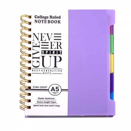 Тетрадь 120л., А5, клетка, Alingar, гребень, пластиковая обложка с информ. окном, цветные пластиковые разделители, ассорти 4 цвета фото 5