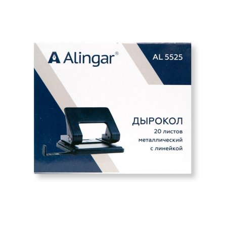 Дырокол Alingar 20л., металлический, с линейкой, черный фото 2