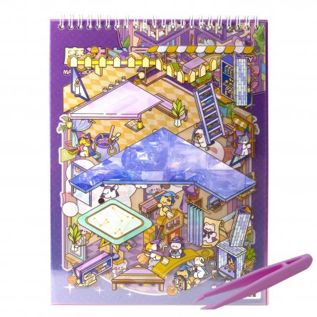 Наклейки для творчества - антистресс блокнот, 200*265 мм, "Animal Party", фиолет, XXL, 3D стикеры, 6 комнат, в комплекте пинцет, пакет с европодвесом фото 4