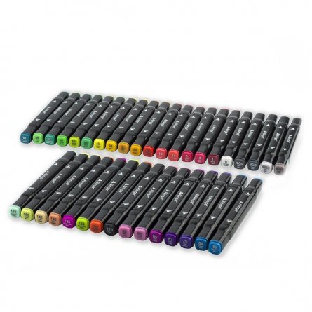 Набор двухсторонних скетчмаркеров Alingar, 36 цвета, базовые цвета, пулевидный/клиновидный 1-6 мм, спиртовая основа, ПВХ упаковка фото 3