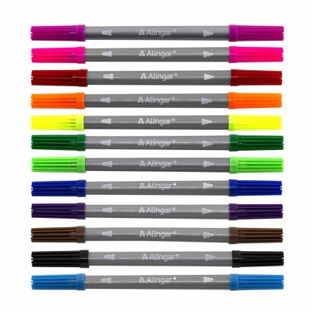 Фломастеры двухсторонние, 12 цв, Alingar, смываемые чернила, корпус круглый, "Time to create", вентилируемый колпачок, упаковка ПВХ, европодвес фото 2