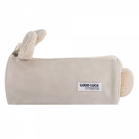 Пенал - тубус Alingar, экозамша, молния, 70 х 200 мм, "Good LUCK. You're special to me", с ушками и хвостиком, микс (графит, беж, св-беж) фото 4