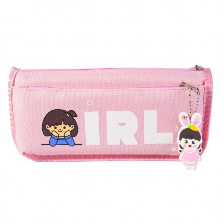 Пенал - косметичка Alingar, ткань, молния, боковой карман, брелок, 95 х 200 х 60 мм, "Girl", ассорти (розовый и голубой), рисунок девочка фото 2