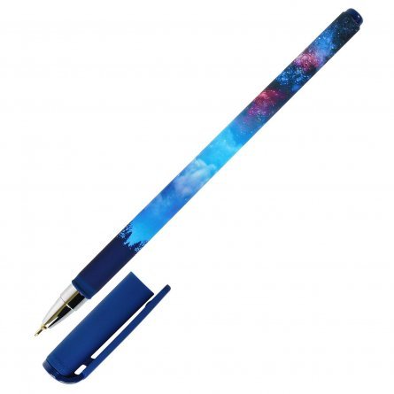Ручка масляная LOREX "Slim Soft. Sky of stars. Night", 0,5 мм, синяя, игольч.наконечник, круглый, цветной, прорезин. корпус фото 2