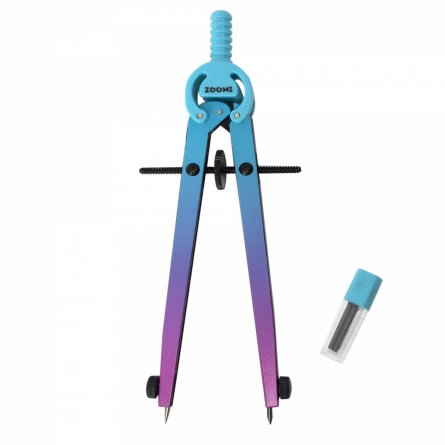 Готовальня ZOOMI, 2 предмета, металлический циркуль 125 мм, грифель, пластиковый футляр, европодвес, бирюзово-сиреневый градиент фото 2