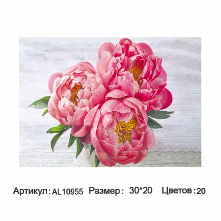 Алмазная мозаика Alingar, на подрамнике, с полным заполнением, (матов.) 20х30 см, 20 цветов, "Три пиона" фото 1