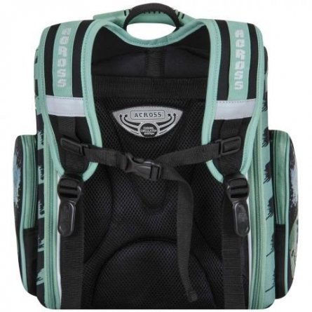Рюкзак Across, школьный,  с мешком д/обуви, черный/серый/зеленый, 30х36х13 см фото 3